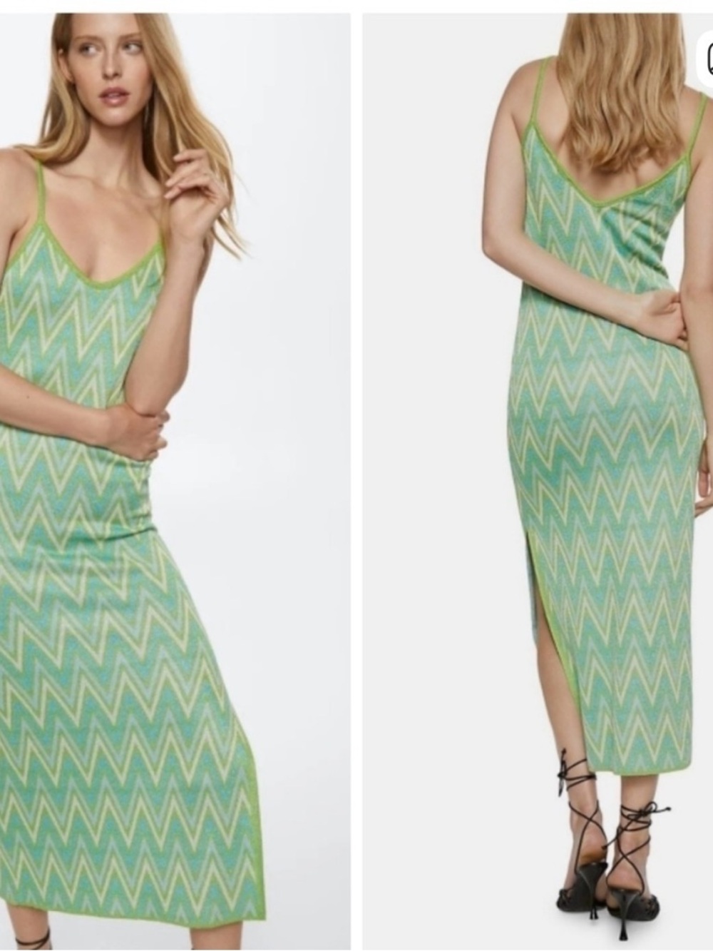 Mango Green Zigzag Slip Midi Dress